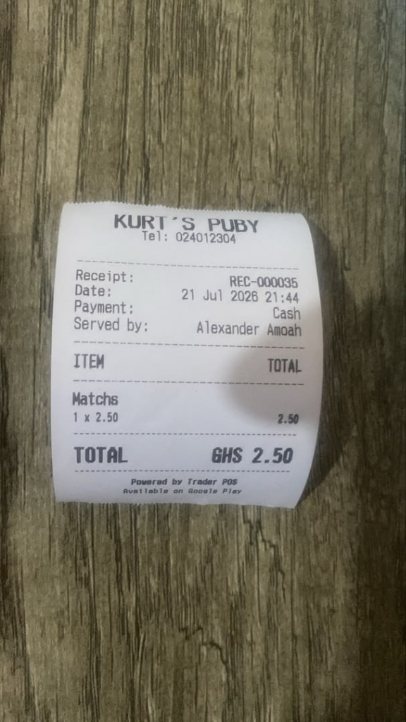 Real thermal printed receipt close up